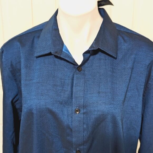 NWT Men's INC Pindot Colbot/Navy Blue Long Sleeve Dress Shirt - Picture 9 of 12